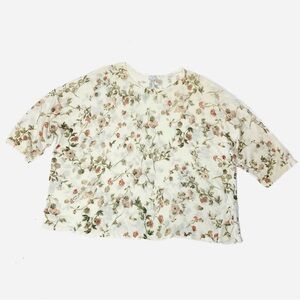 J Jill Women Linen Blend Sweater Plus Size 4X Lightweight 3/4 Sleeves Floral